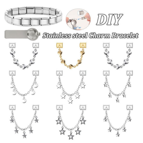 Image de 1 Pièce Bracelet à Maillons Breloques Italiens Accessories de Fabrication de Bracelets Bijoux DIY En Gros La Saint Valentin en 304 Acier Inoxydable Doré Cœur 10mm x 9mm