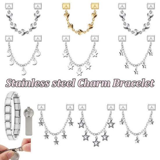 Image de 1 Pièce Bracelet à Maillons Breloques Italiens Accessories de Fabrication de Bracelets Bijoux DIY En Gros La Saint Valentin en 304 Acier Inoxydable Doré Cœur 10mm x 9mm