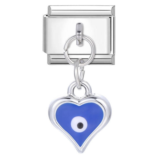 Bild von 1 Stück 304 Edelstahl Valentinstag Charm-Armband mit italienischen Gliedern zur Herstellung von DIY-Schmuck Großhandel Silberfarbe Blau Herz 10mm x 9mm