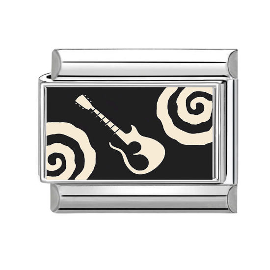 Immagine di 1 Pz 304 Acciaio Inossidabile Elegante Bracciale con Charm Italiano a Maglie, Creazione di Gioielli Fai-da-te All'Ingrosso Tono Argento Nero Rettangolo Chitarra 10mm x 9mm