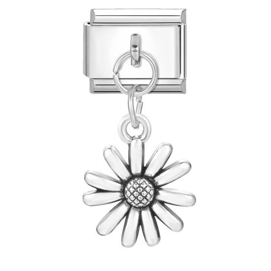 Bild von 1 Stück 304 Edelstahl Stilvoll Charm-Armband mit italienischen Gliedern zur Herstellung von DIY-Schmuck Großhandel Silberfarbe Sonnenblume 10mm x 9mm