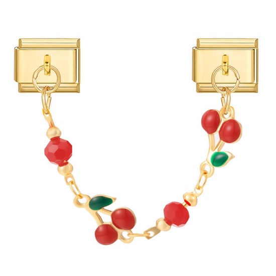 Image de 1 Pièce Bracelet à Maillons Breloques Italiens Accessories de Fabrication de Bracelets Bijoux DIY En Gros Élégant en 304 Acier Inoxydable Doré Rouge Cerise 10mm x 9mm
