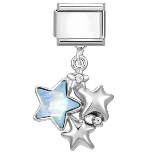 Bild von 1 Stück 304 Edelstahl Stilvoll Charm-Armband mit italienischen Gliedern zur Herstellung von DIY-Schmuck Großhandel Silberfarbe Pentagramm Stern 10mm x 9mm