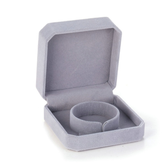 Bild von 1 Stück Veloursamt Schmuckschatulle für Halskette, Armband, Ring, Geschenkverpackung Großhandel Grau Achteck 9cm x 9cm