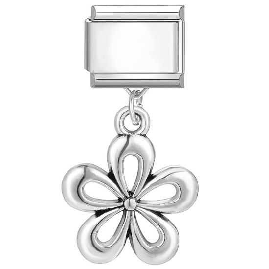 Bild von 1 Stück 304 Edelstahl Stilvoll Charm-Armband mit italienischen Gliedern zur Herstellung von DIY-Schmuck Großhandel Silberfarbe Blumen 10mm x 9mm