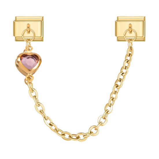 Image de 1 Pièce Bracelet à Maillons Breloques Italiens Accessories de Fabrication de Bracelets Bijoux DIY En Gros La Saint Valentin en 304 Acier Inoxydable Doré Rose Cœur 10mm x 9mm