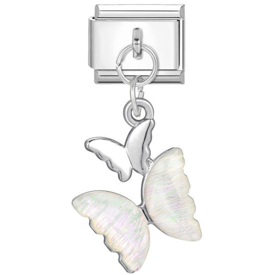 Bild von 1 Stück 304 Edelstahl Stilvoll Charm-Armband mit italienischen Gliedern zur Herstellung von DIY-Schmuck Großhandel Silberfarbe Schmetterling 10mm x 9mm