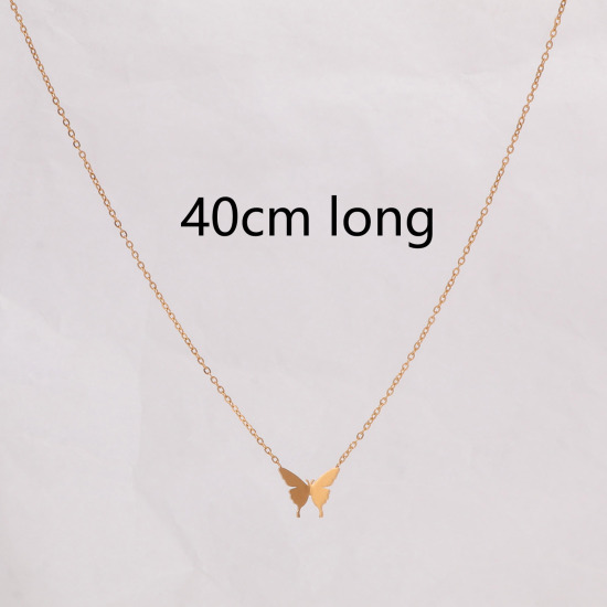 Picture of 1 Piece Vacuum Plating Simple & Casual Insect 18K Gold Plated 304 Stainless Steel Rolo Chain Butterfly Animal Pendant Necklace For Women Anniversary 40cm(15 6/8") long