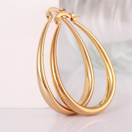 Immagine di Ipoallergenico Semplice & Casual Semplice Placcato Oro 18K Ottone A Forma di U Orecchini Circolari Per Donne 4.4cm x 3.4cm, 1 Paio