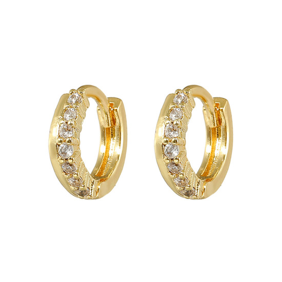 Immagine di Ipoallergenico Elegante Squisito Placcato Oro 18K Trasparente Ottone + Strass Micro Spianare Orecchini Circolari Per Donne 11mm Dia., 1 Paio