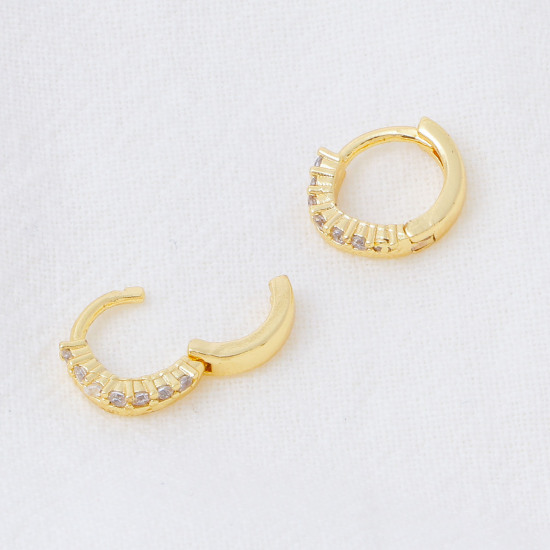 Immagine di Ipoallergenico Elegante Squisito Placcato Oro 18K Trasparente Ottone + Strass Micro Spianare Orecchini Circolari Per Donne 11mm Dia., 1 Paio