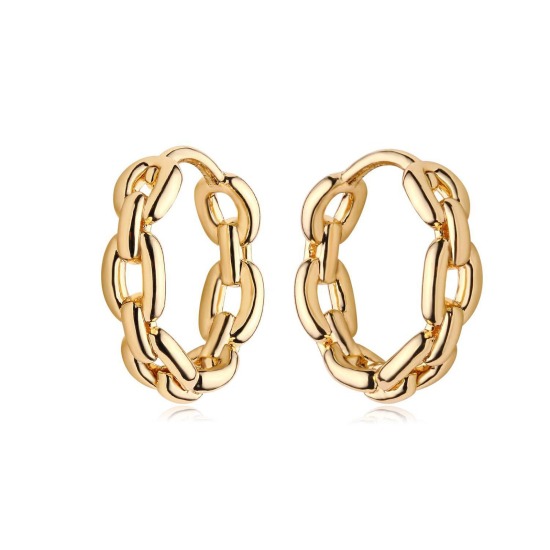 Image de Hypoallergénique Simple & Décontracté Boucles d'Oreilles Créole Anneaux Simple en Laiton Chaîne Plaqué Or 18K Pour Femmes 13mm Dia., 1 Paire