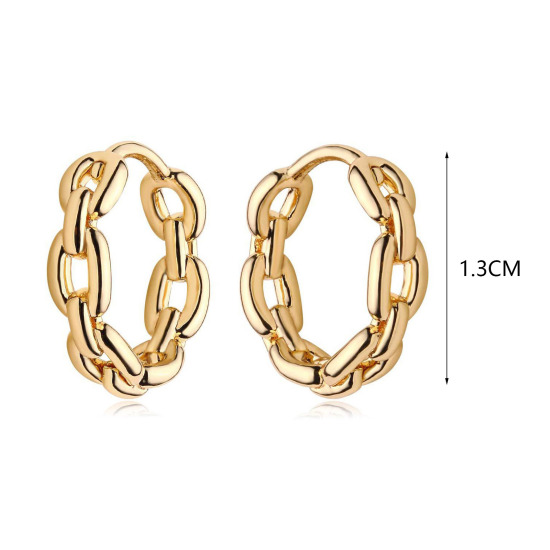Image de Hypoallergénique Simple & Décontracté Boucles d'Oreilles Créole Anneaux Simple en Laiton Chaîne Plaqué Or 18K Pour Femmes 13mm Dia., 1 Paire