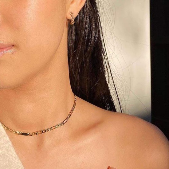 Image de Hypoallergénique Simple & Décontracté Boucles d'Oreilles Créole Anneaux Simple en Laiton Chaîne Plaqué Or 18K Pour Femmes 13mm Dia., 1 Paire