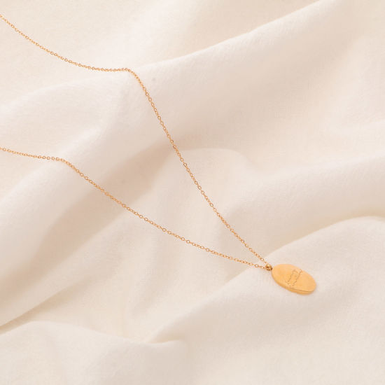 Immagine di 1 Pz Placcatura Sottovuoto Semplice & Casual Fiore del Mese di Nascita Placcato Oro 18K 316 Acciaio inossidabile Cavo Catena Ovale Gennaio Messaggio " January " Collana con Ciondolo Per Donne Compleanno 40cm Lunghezza