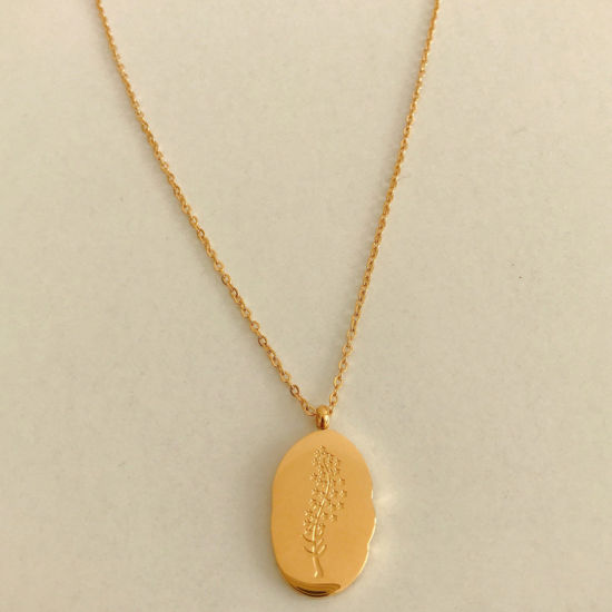 Immagine di 1 Pz Placcatura Sottovuoto Semplice & Casual Fiore del Mese di Nascita Placcato Oro 18K 316 Acciaio inossidabile Cavo Catena Ovale Luglio Messaggio " July " Collana con Ciondolo Per Donne Compleanno 40cm Lunghezza