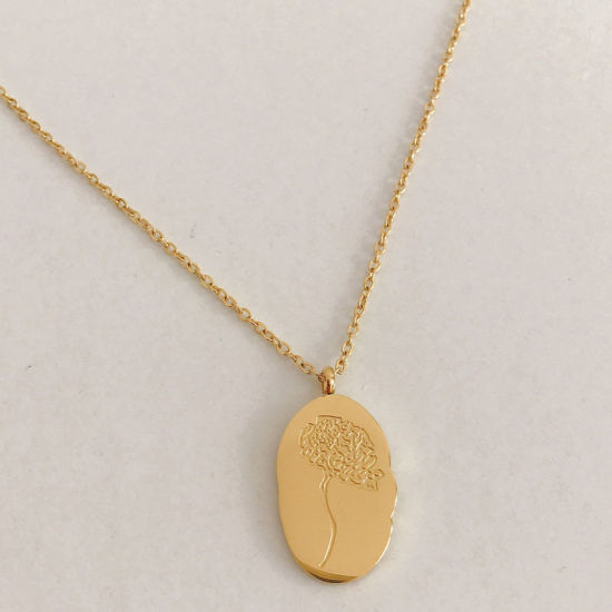 Immagine di 1 Pz Placcatura Sottovuoto Semplice & Casual Fiore del Mese di Nascita Placcato Oro 18K 316 Acciaio inossidabile Cavo Catena Ovale Novembre Messaggio " November " Collana con Ciondolo Per Donne Compleanno 40cm Lunghezza