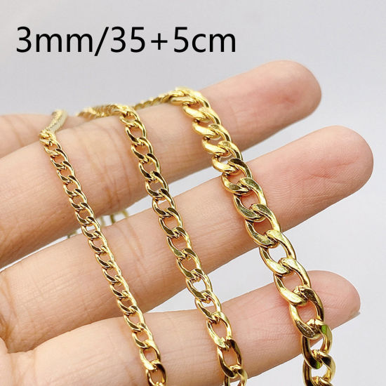 Bild von 1 Strang Vakuumbeschichtung Einfach und lässig Stilvoll 18K Gold plattiert 304 Edelstahl Kubanische Gliederkette Choker Halskette Für Frauen 35cm lang