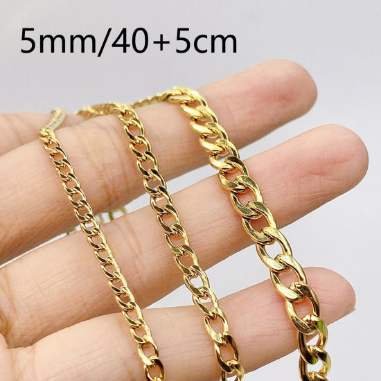 Bild von 1 Strang Vakuumbeschichtung Einfach und lässig Stilvoll 18K Gold plattiert 304 Edelstahl Kubanische Gliederkette Halskette Für Frauen 40cm lang
