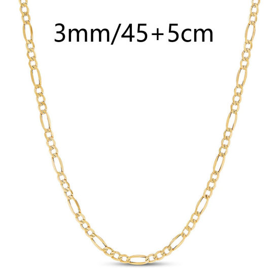 Picture of 1 Piece Vacuum Plating Simple & Casual Stylish 18K Gold Plated 304 Stainless Steel Figaro Chain Necklace For Women 45cm(17 6/8") long