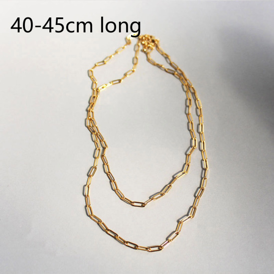 Picture of Eco-friendly Simple & Casual Stylish 18K Gold Plated Brass Link Cable Chain Paper Clip Multilayer Layered Necklace For Women 40cm-45cm long, 1 Piece