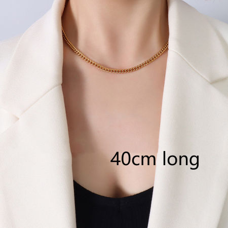 Picture of Wholesale Curb Link Chain Necklace, 18K Real Gold Plated 304 Stainless Steel, Unisex Eco-friendly PVD Vacuum Plating Waterproof Anti-Tarnish Hypoallergenic Stylish Simple & Casual Gift Jewelry For Retailer, 40cm(15.7") long, Chain Size: 3.7mm, 1 Piece