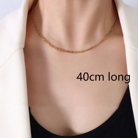 Picture of 1 Piece Vacuum Plating Simple & Casual Stylish 18K Real Gold Plated 304 Stainless Steel Double Loop Chain Necklace For Women 40cm(15 6/8") long