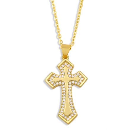 Picture of Eco-friendly Simple & Casual Religious 18K Gold Plated Brass Ball Chain Cross Unisex 42cm(16 4/8") long, 1 Piece