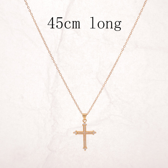 Immagine di 1 Pz Ecologico Semplice & Casual Religione Placcato Oro 18K Ottone Cavo Catena Croce Collana con Ciondolo Per Donne 45cm Lunghezza