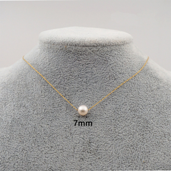 Picture of 1 Piece Vacuum Plating Dainty Classic 18K Gold Plated Freshwater Cultured Pearl Link Cable Chain Round Pendant Necklace For Women 40cm(15 6/8") long