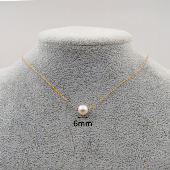 Picture of 1 Piece Vacuum Plating Dainty Classic 18K Gold Plated Freshwater Cultured Pearl Link Cable Chain Round Pendant Necklace For Women 40cm(15 6/8") long