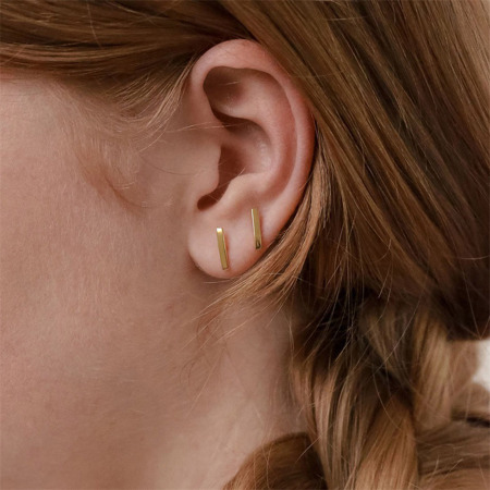 1 Pair Vacuum Plating Simple & Casual Stylish 14K Gold Plated 316 Stainless Steel Geometric Ear Post Stud Earrings For Women Party 8mm x 2mm