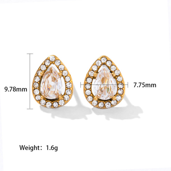 Immagine di Ecologico Squisito Elegante 18K Oro riempito 304 Acciaio Inossidabile & Zircone Cubico Goccia Orecchini a Perno Per Donne Festa 1cm x 0.7cm, 1 Paio