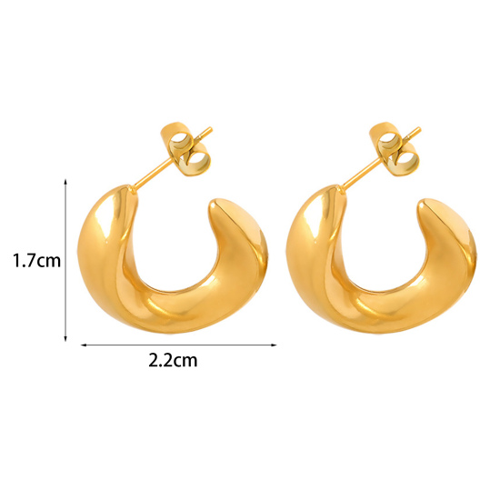 Imagen de 1 Par Sencillo & Casual Elegante 18K Oro Real Chapado 304 Acero Inoxidable Forma de C Ola Pendientes de Aro Para Mujeres 2.2cm x 1.7cm