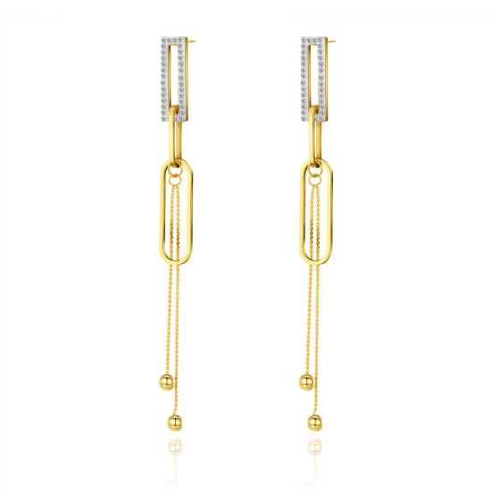 Immagine di Ecologico Semplice & Casual Elegante 18K Oro riempito 304 Acciaio Inossidabile & Strass Nappine Rettangolo Nappa Orecchini Per Donne Anniversario 9.5cm, 1 Paio