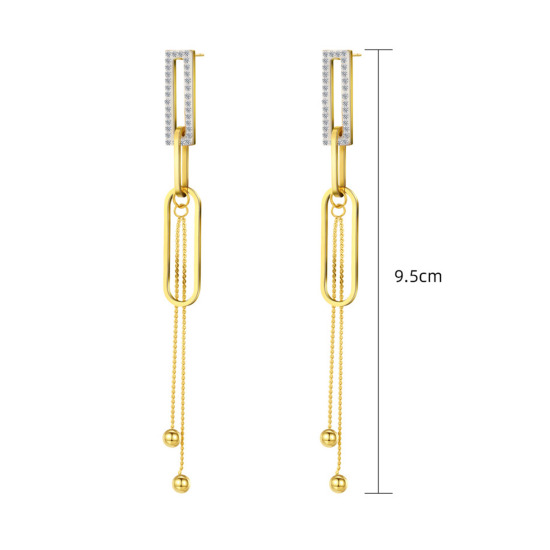 Immagine di Ecologico Semplice & Casual Elegante 18K Oro riempito 304 Acciaio Inossidabile & Strass Nappine Rettangolo Nappa Orecchini Per Donne Anniversario 9.5cm, 1 Paio