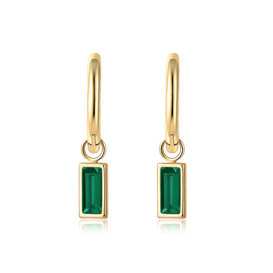 Imagen de Respetuoso del Medio Ambiente Exquisito Sencillo 14K Oro Real Chapado Verde 304 Acero Inoxidable & Circón Artificial Rectángulo Pendientes Para Mujeres 2.3cm x 1cm, 1 Par