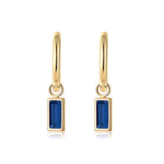 Imagen de Respetuoso del Medio Ambiente Exquisito Sencillo 14K Oro Real Chapado Azul 304 Acero Inoxidable & Circón Artificial Rectángulo Pendientes Para Mujeres 2.3cm x 1cm, 1 Par