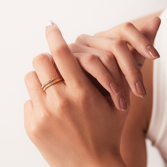 Bild von 1 Stück Vakuumbeschichtung Exquisit Stilvoll 18K Echtgold plattiert 304 Edelstahl & Zirkon Offen Verstellbar Ring Für Frauen 18mm (US Größe 7,75)