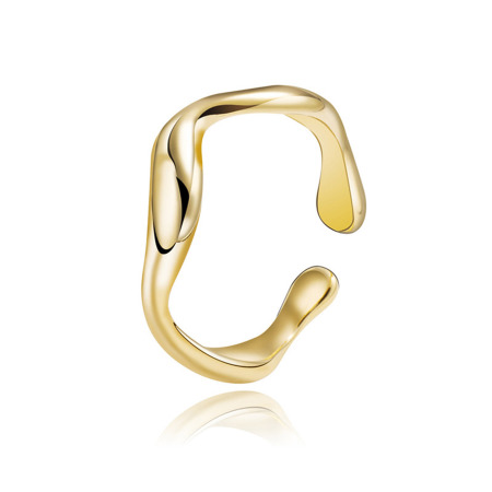 1 Piece Vacuum Plating Simple & Casual Stylish 14K Gold Plated 304 Stainless Steel Open Adjustable Wave Rings For Women 20mm(US Size 10.25)