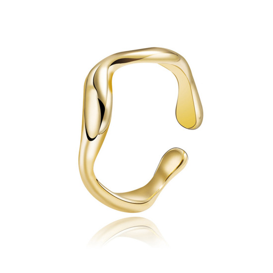 Image de 1 Pièce Placage sous Vide Simple & Décontracté Bagues Ouvert Ajoustable Élégant en 304 Acier Inoxydable Plaqué Or 14K Vague Pour Femmes 20mm (Taille d'US: 10.25)