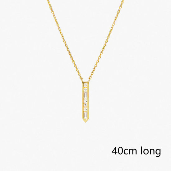 Imagen de Respetuoso del Medio Ambiente Exquisito Elegante 18K Oro lleno 304 Acero Inoxidable & Circón Artificial Cable Cadena Cruz Tira Collar con Colgante Para Mujeres Aniversario 40cm longitud, 1 Unidad