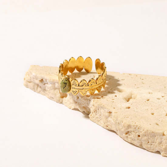 Imagen de Respetuoso del Medio Ambiente Retro Bohemia 18K Oro lleno 304 Acero Inoxidable & Piedra Abierto Ajustable Óvalo Anillos Unisexo 17mm (US size 6.5), 1 Unidad