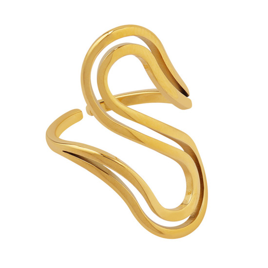 Picture of 1 Piece Vacuum Plating Simple & Casual Stylish 18K Real Gold Plated 304 Stainless Steel Open Adjustable S-shape Streak Rings Unisex 2.9cm x 1.7cm