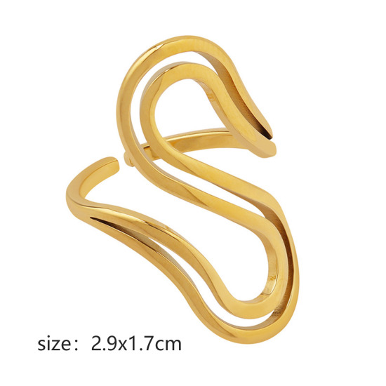 Picture of 1 Piece Vacuum Plating Simple & Casual Stylish 18K Real Gold Plated 304 Stainless Steel Open Adjustable S-shape Streak Rings Unisex 2.9cm x 1.7cm