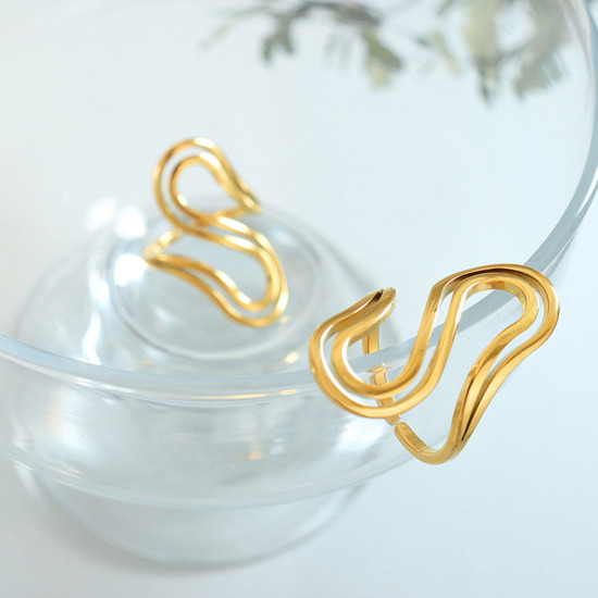 Picture of 1 Piece Vacuum Plating Simple & Casual Stylish 18K Real Gold Plated 304 Stainless Steel Open Adjustable S-shape Streak Rings Unisex 2.9cm x 1.7cm