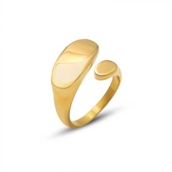 Imagen de 1 Unidad Enchapado al Vacío Sencillo & Casual Elegante 18K Oro Real Chapado 304 Acero Inoxidable Abierto Ajustable Anillos Unisexo 17mm (US size 6.5)