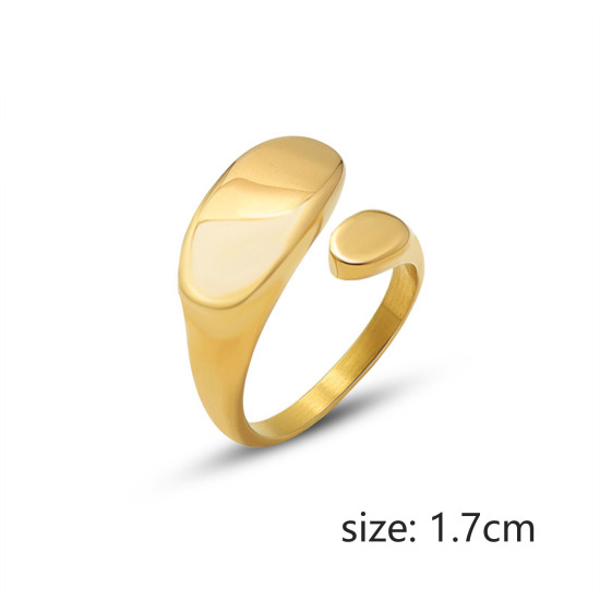 Imagen de 1 Unidad Enchapado al Vacío Sencillo & Casual Elegante 18K Oro Real Chapado 304 Acero Inoxidable Abierto Ajustable Anillos Unisexo 17mm (US size 6.5)