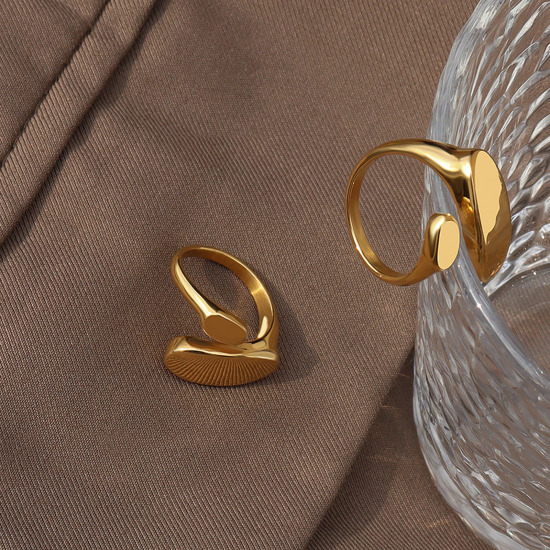 Imagen de 1 Unidad Enchapado al Vacío Sencillo & Casual Elegante 18K Oro Real Chapado 304 Acero Inoxidable Abierto Ajustable Anillos Unisexo 17mm (US size 6.5)