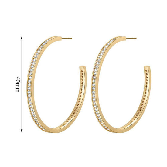 Immagine di Ecologico Semplice & Casual Elegante Placcato Oro 18K Ottone & Zircone Cubico Orecchini Circolari Per Donne Anniversario 4cm Dia., 1 Paio